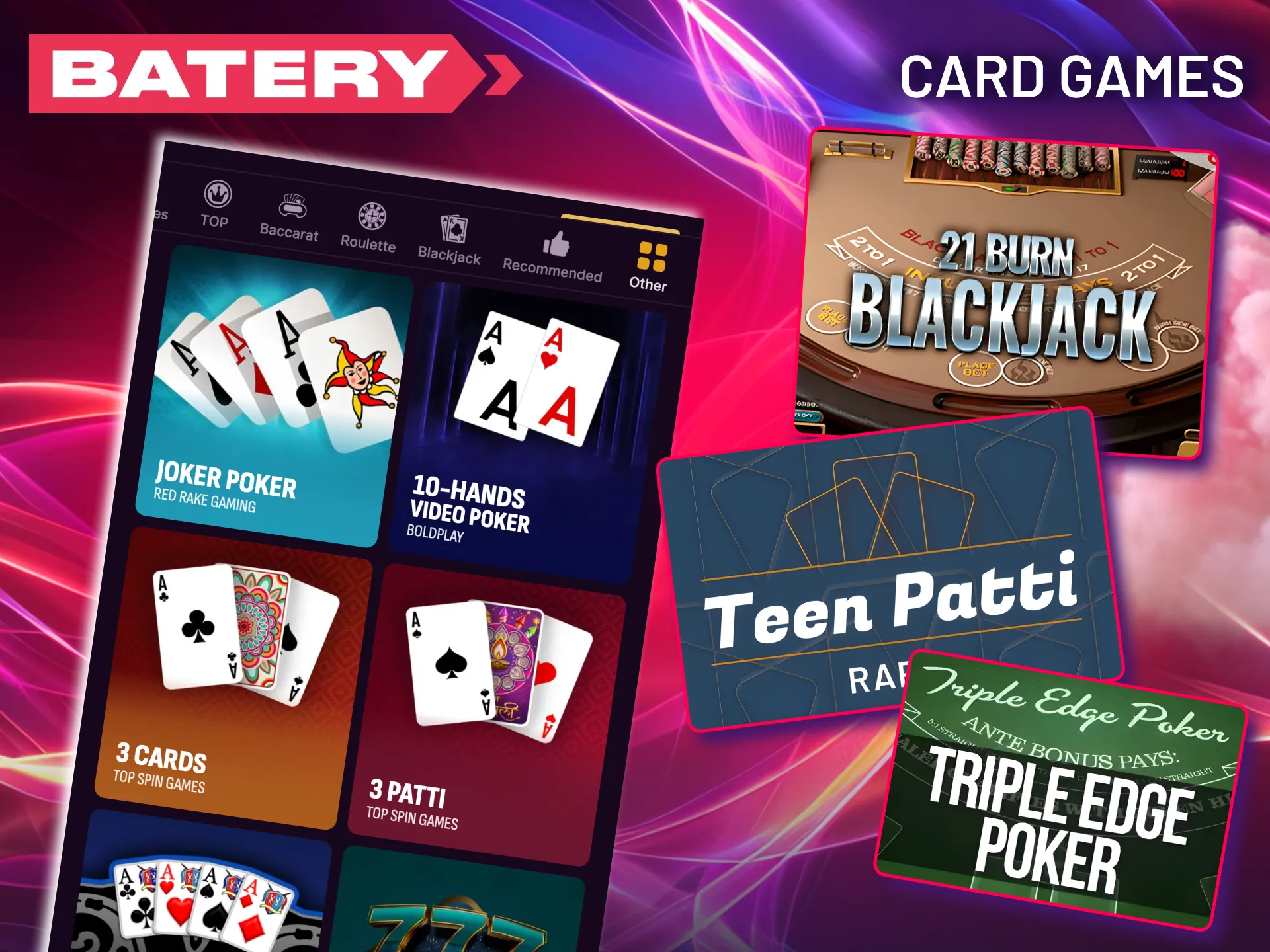 Play classics and local favorites in Batery’s card section.