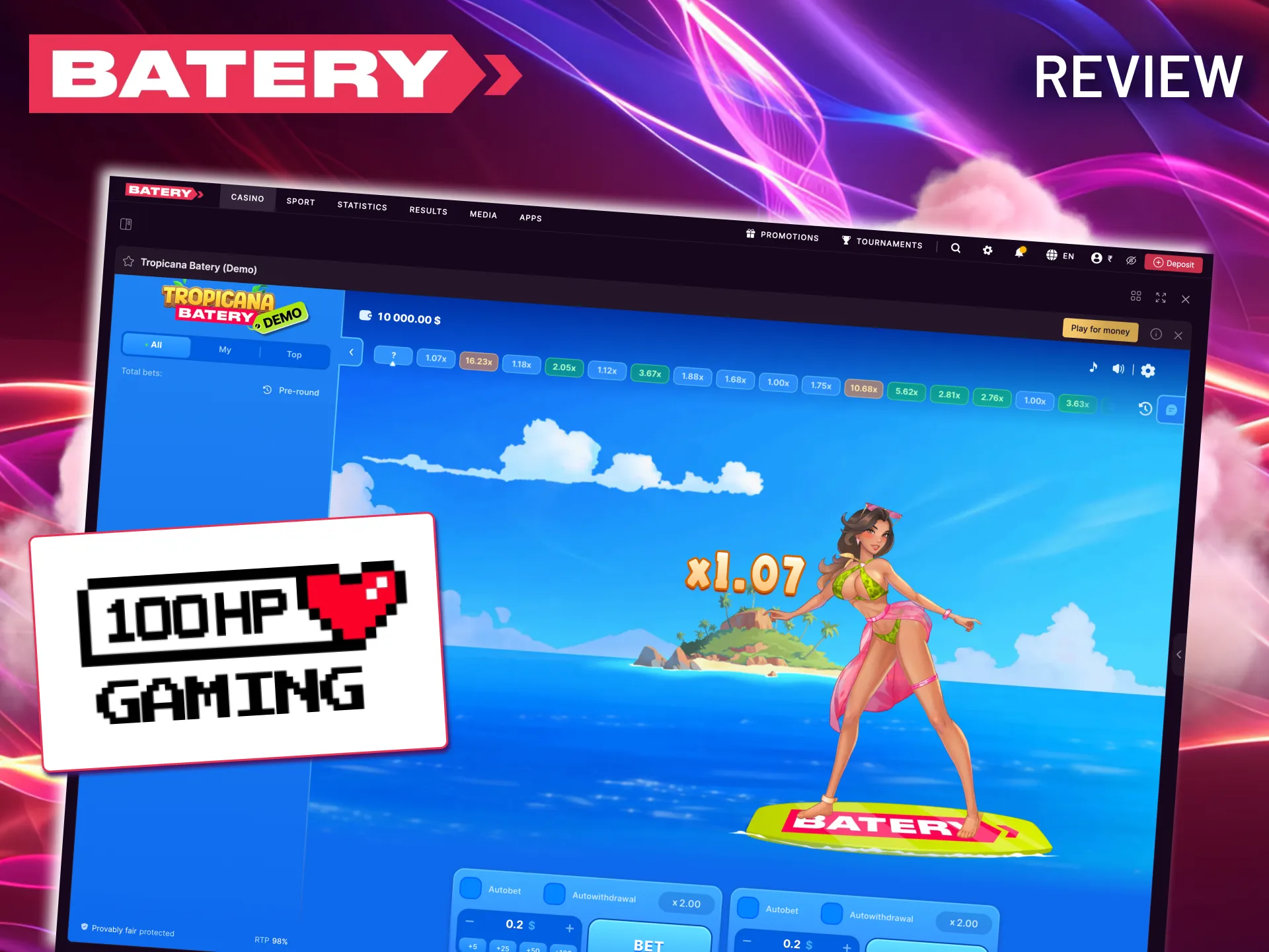 Play Batery tropicana game bet cash out before crash.